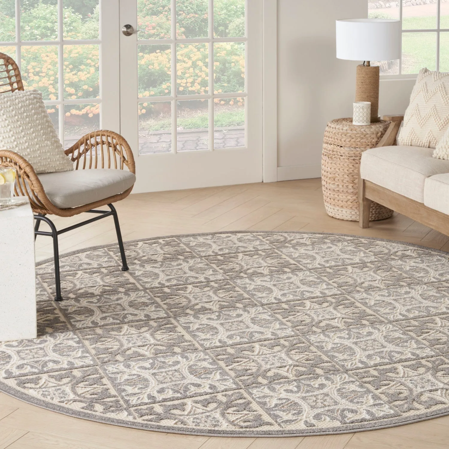 Aloha Ivory Grey Contemporary Indoor/Outdoor Rug