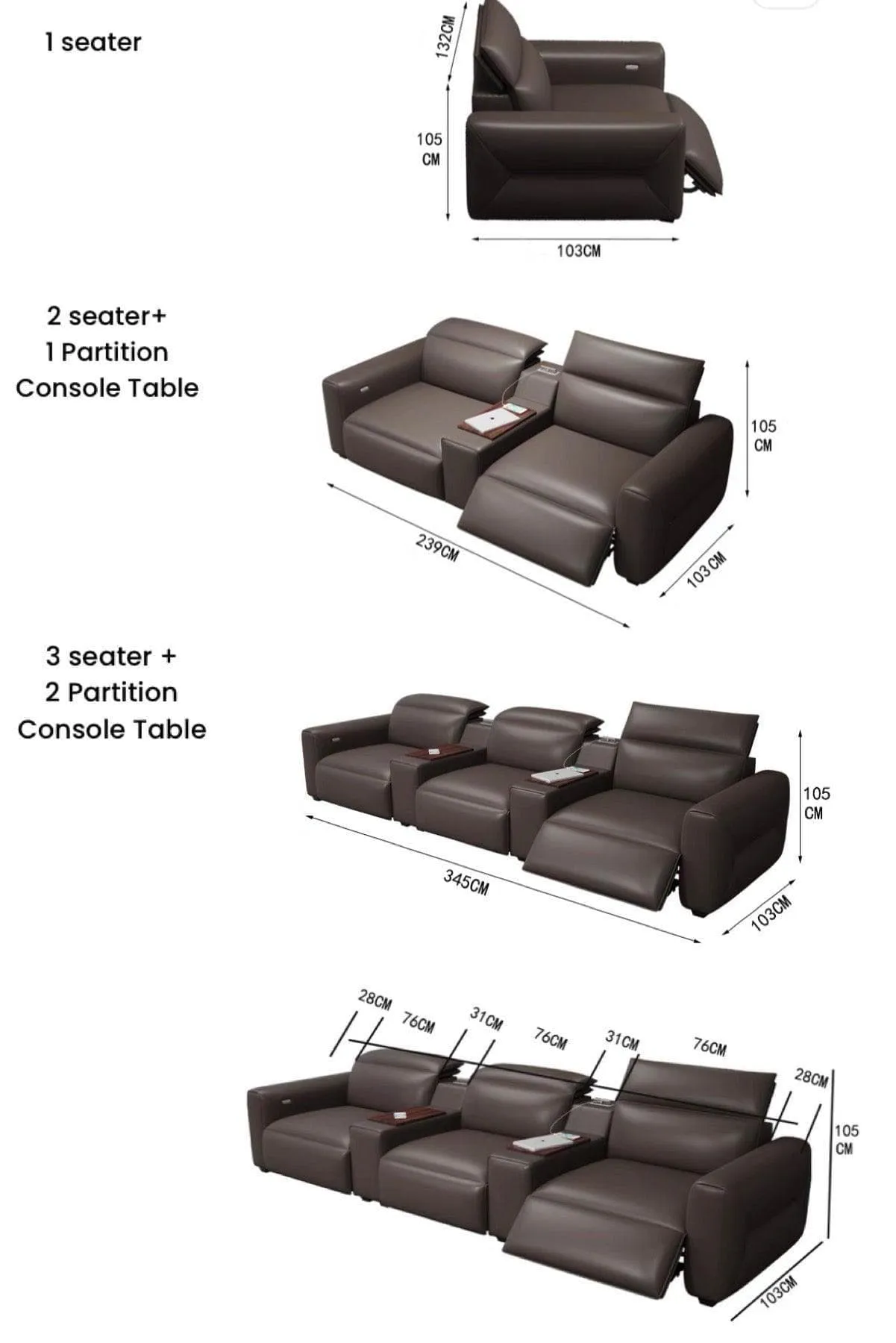 Athena Electric Recliner Leather Sofa