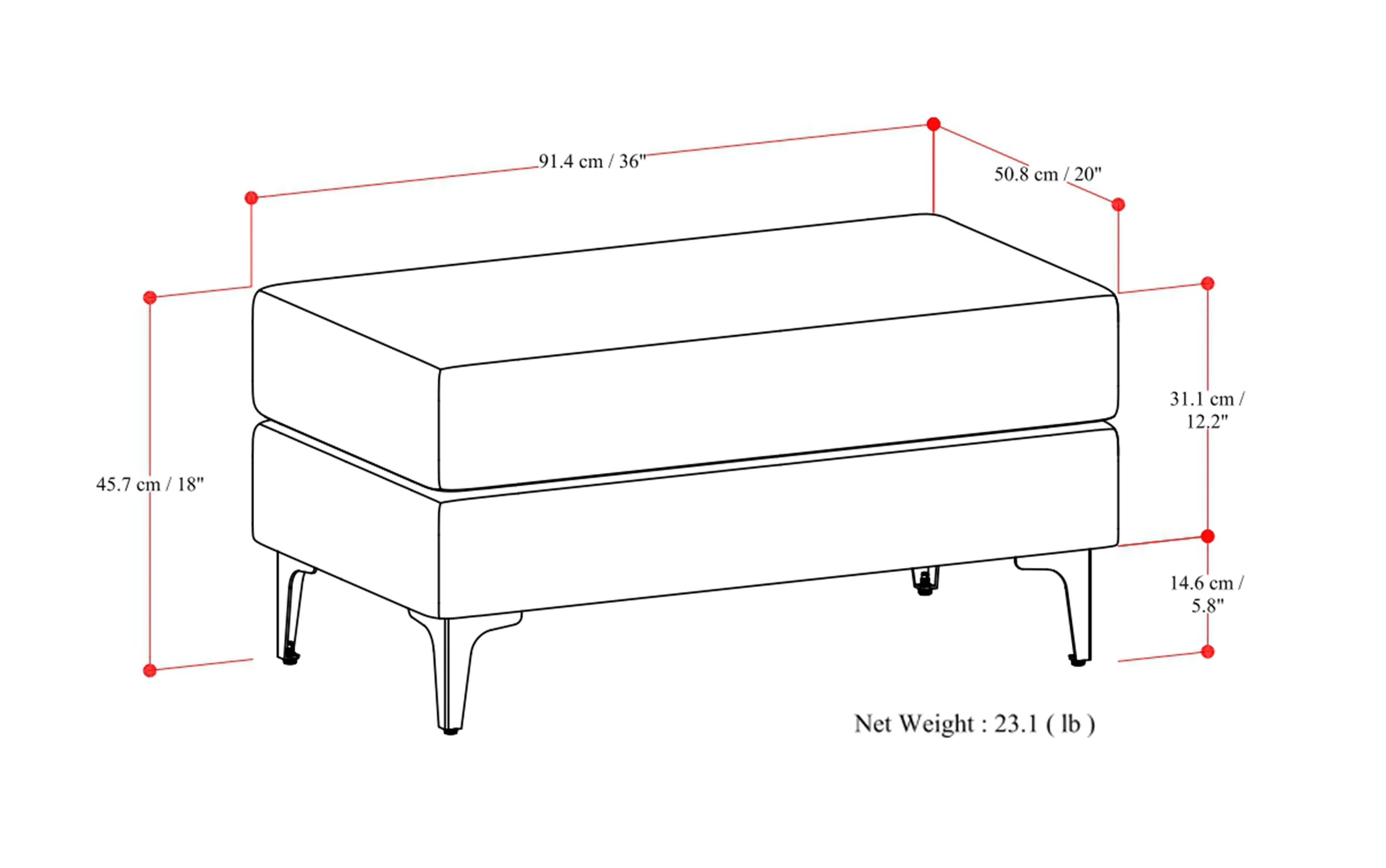 Ava Mid Century Ottoman