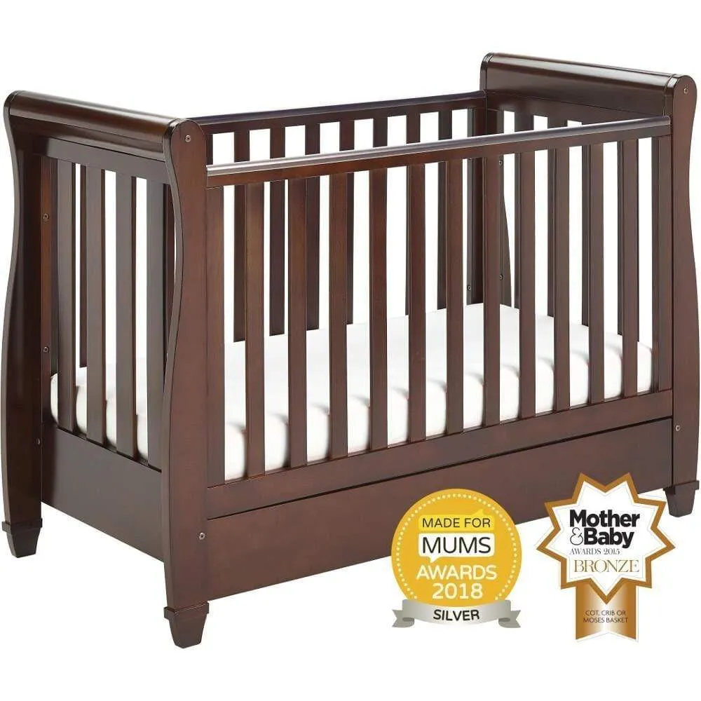 Babymore Eva Drop Side Cot Bed with Drawer - Brown