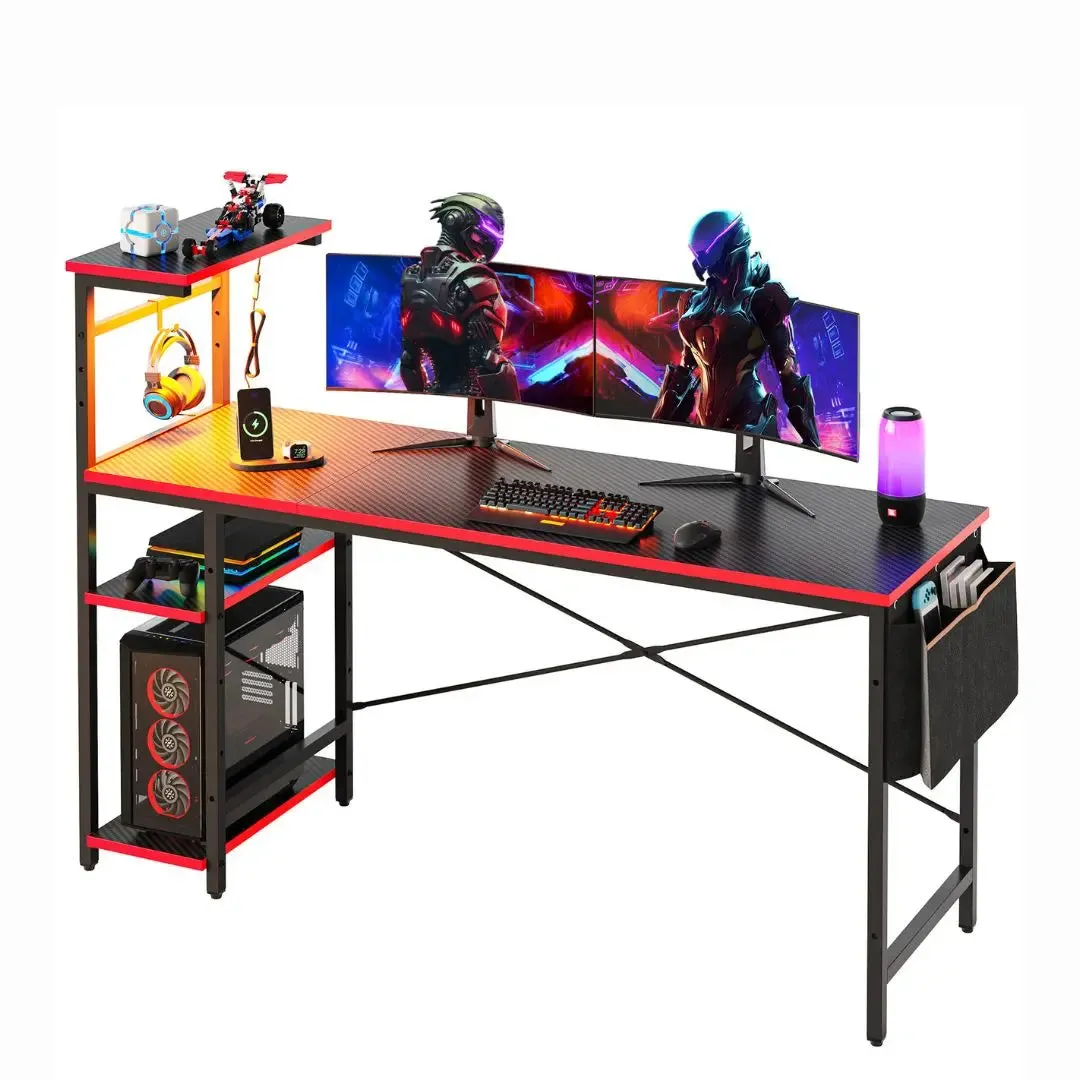 Bestier 61 Inch Gaming Desk with Shelves & Storage Bag