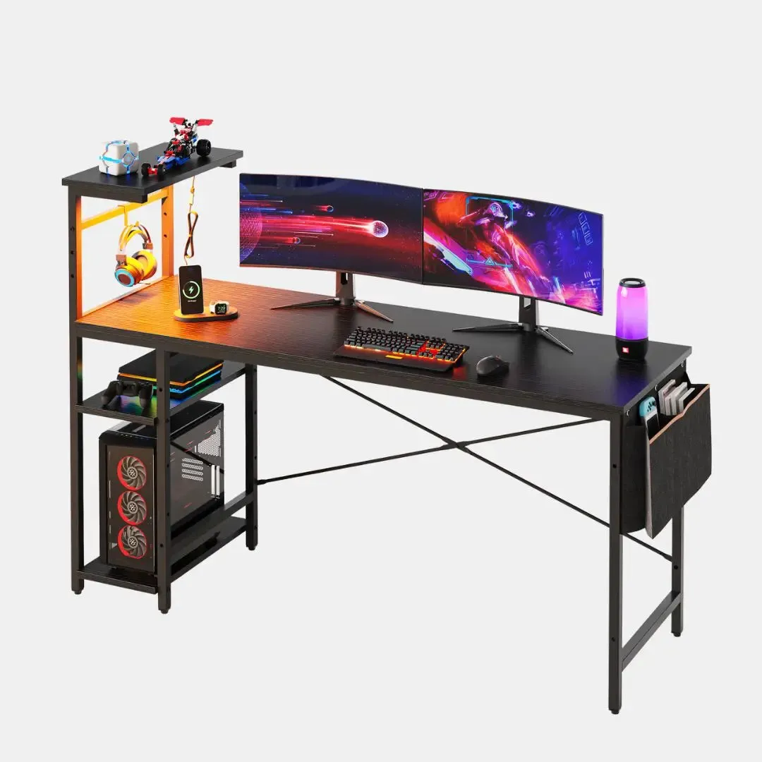 Bestier 61 Inch Gaming Desk with Shelves & Storage Bag