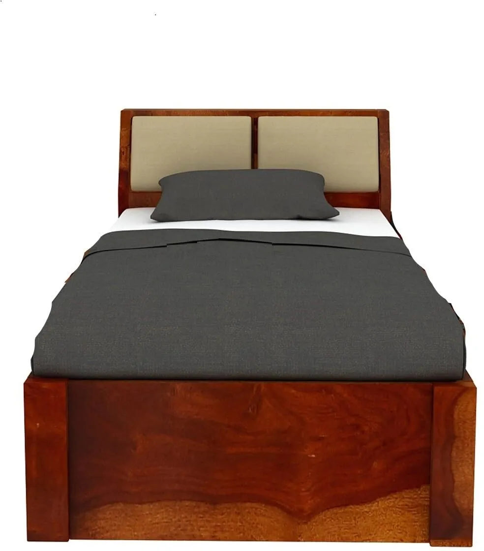 BHAGWANT Rosewood (Sheesham) Single Size Bed | Honey Finish DIY Bed with Cushion Upholstered (83.82x223.52x99.06 Cm)