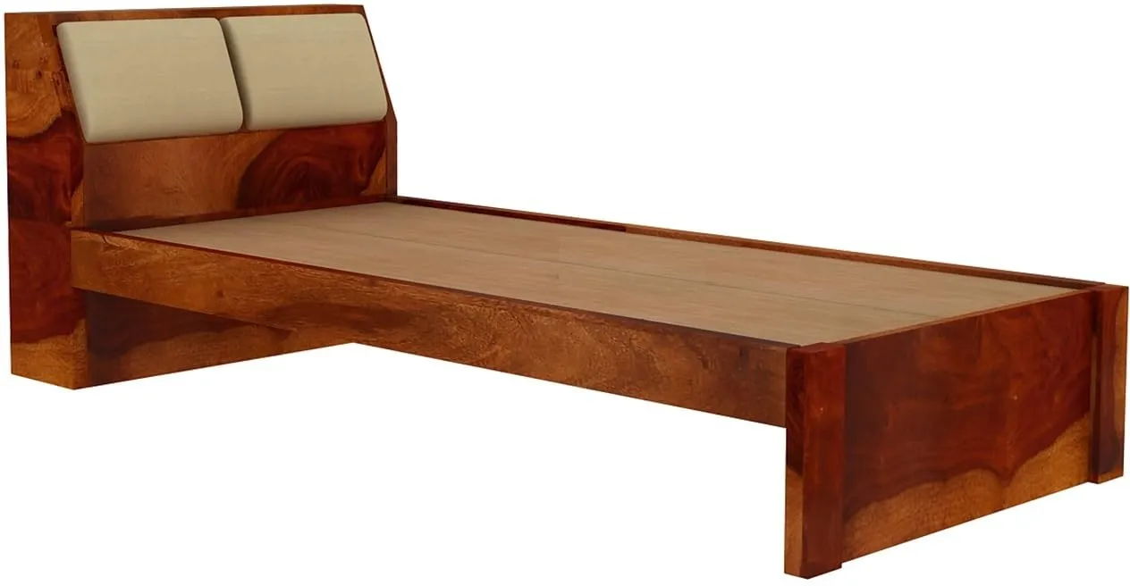 BHAGWANT Rosewood (Sheesham) Single Size Bed | Honey Finish DIY Bed with Cushion Upholstered (83.82x223.52x99.06 Cm)