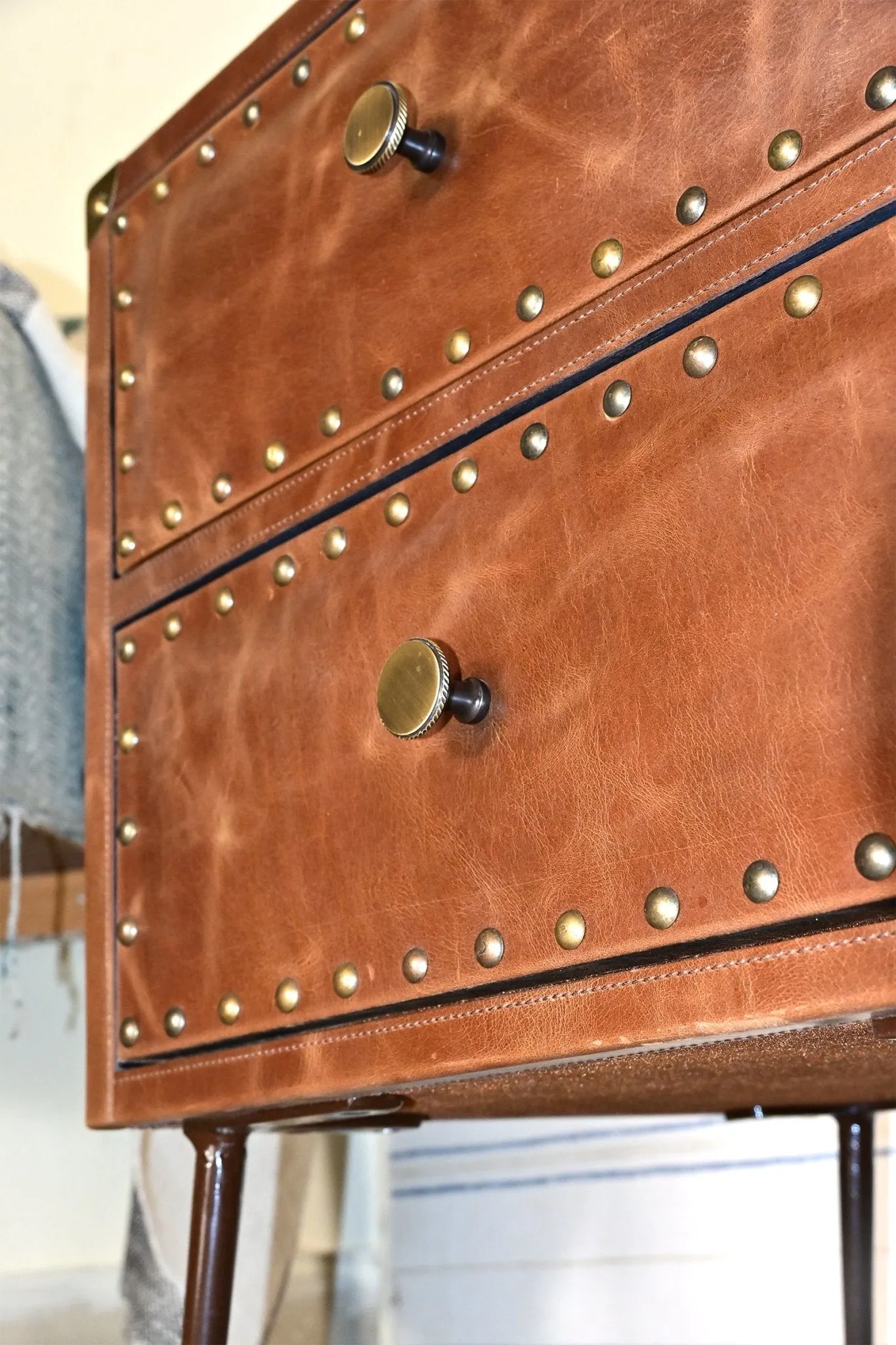 BIRMINGHAM - TWO DRAWER LEATHER SIDE TABLE