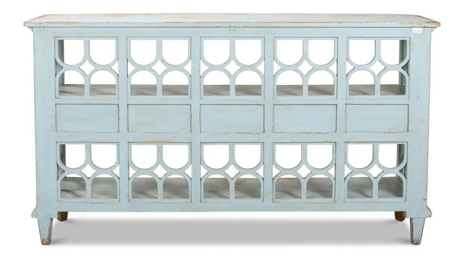 Blue French Country Wine Shelf with Drawers