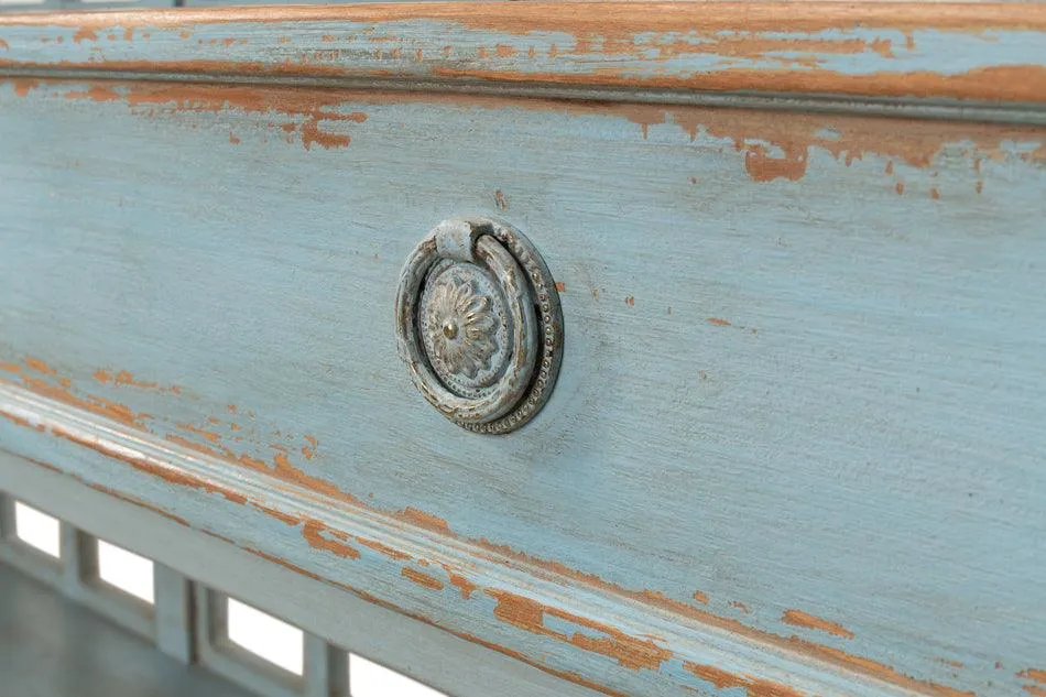 Blue French Country Wine Shelf with Drawers