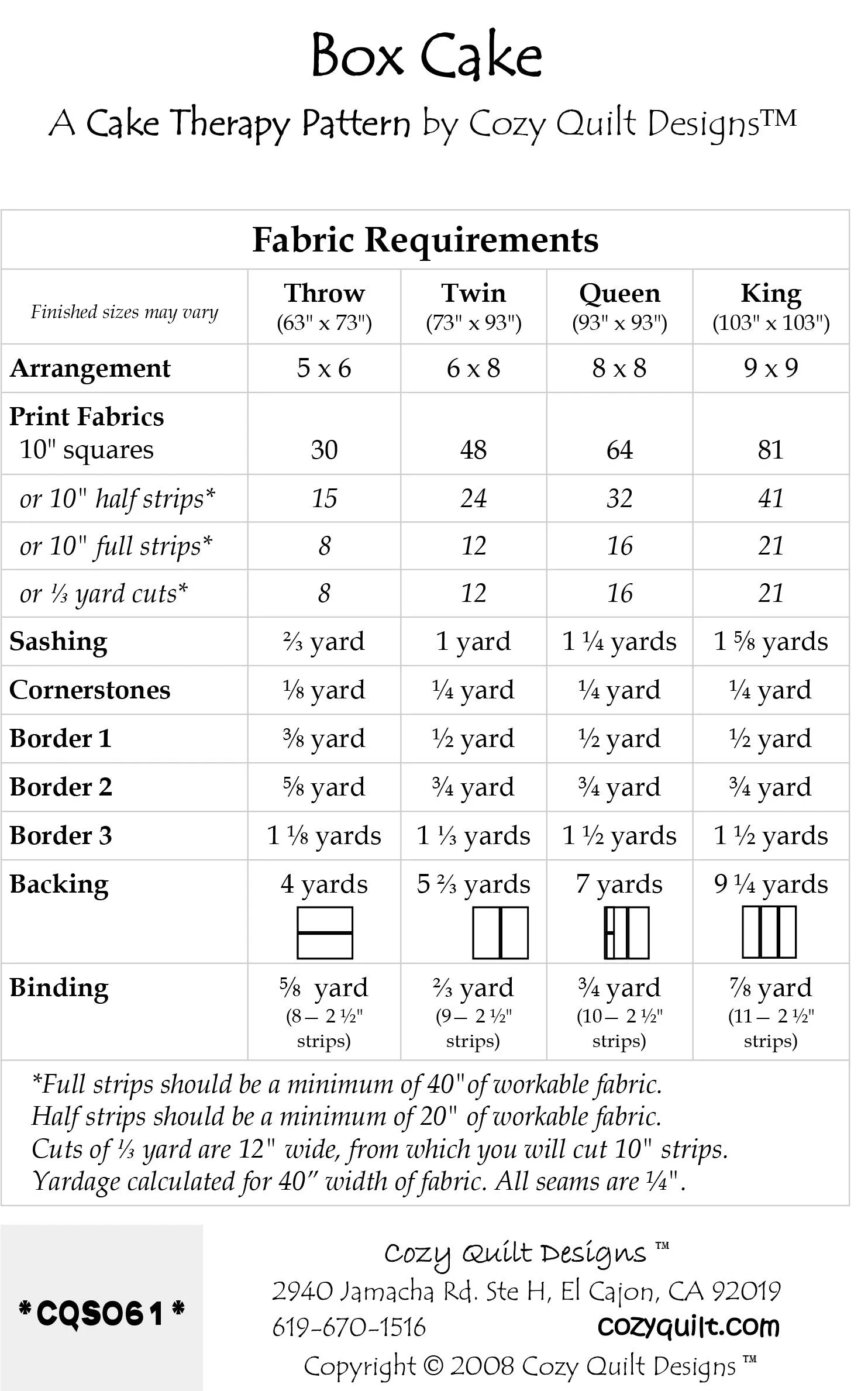 BOX CAKE - Cozy Quilt Designs Pattern