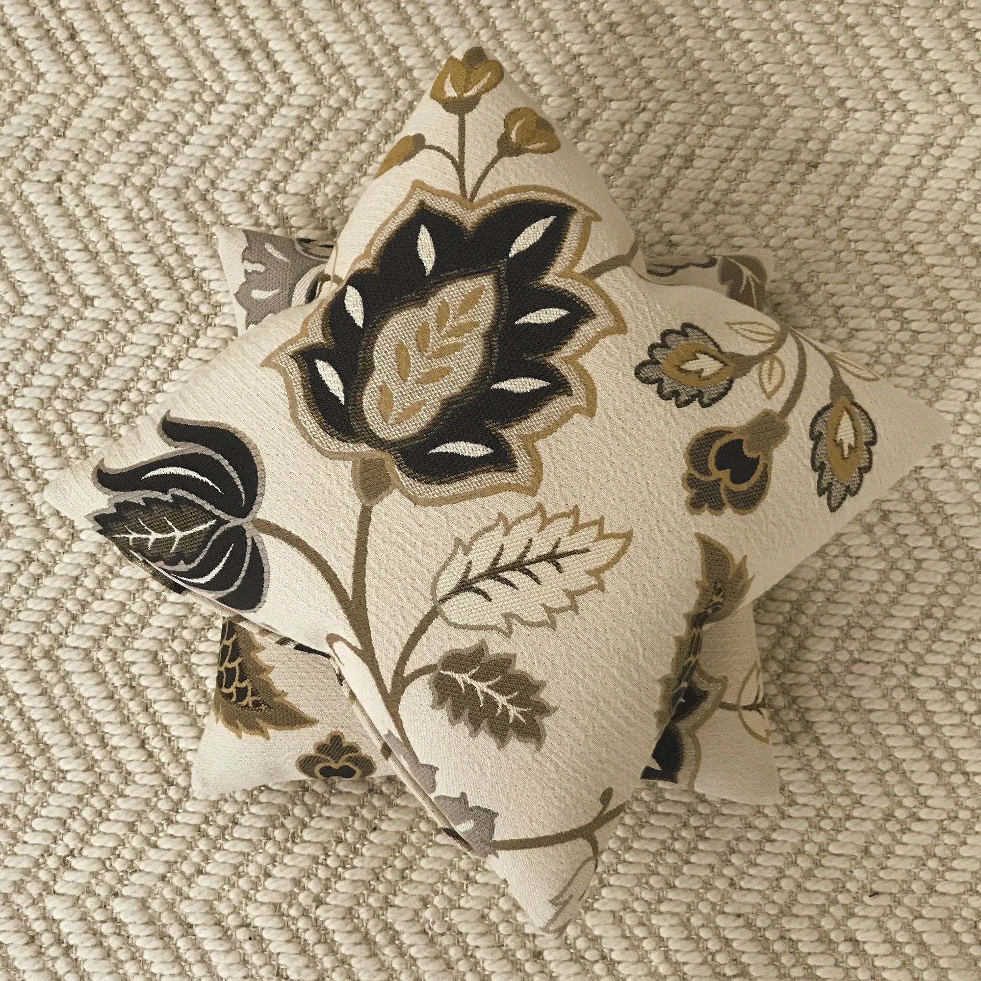 Bronze Floral Embroidered Throw Pillow Cover