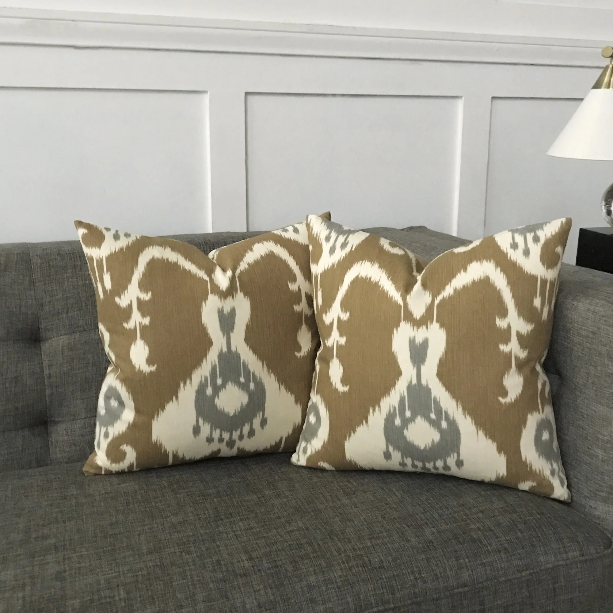 Brown Shibori Eye Ikat Linen Throw Pillow Cover 16x16