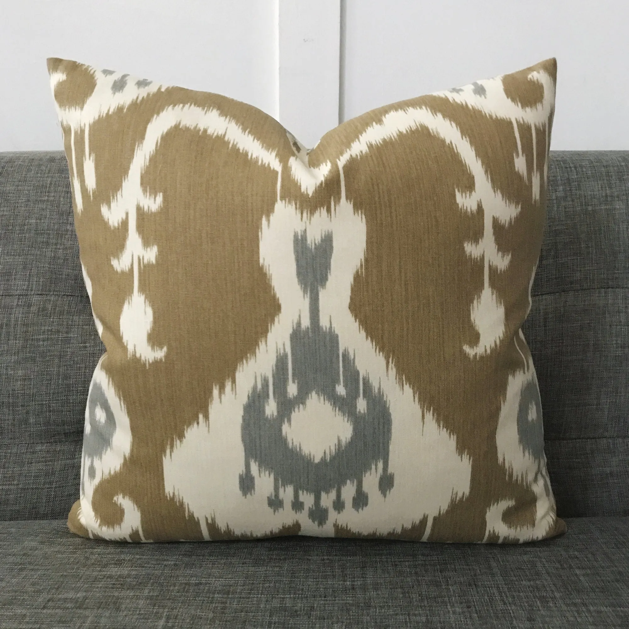 Brown Shibori Eye Ikat Linen Throw Pillow Cover 16x16