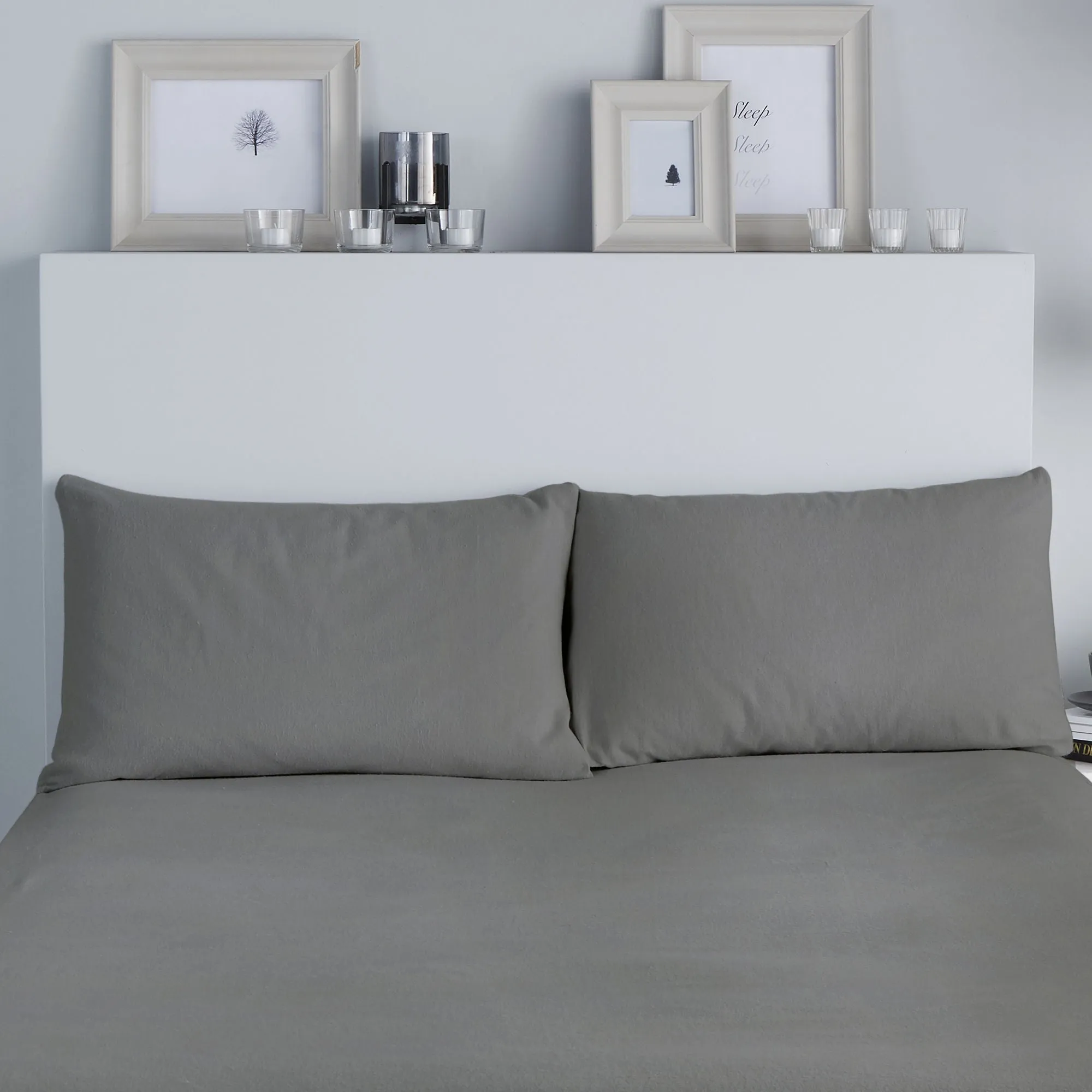 Brushed Bedding Pair of Pillowcases by Fusion in Charcoal 50 x 75cm Housewife