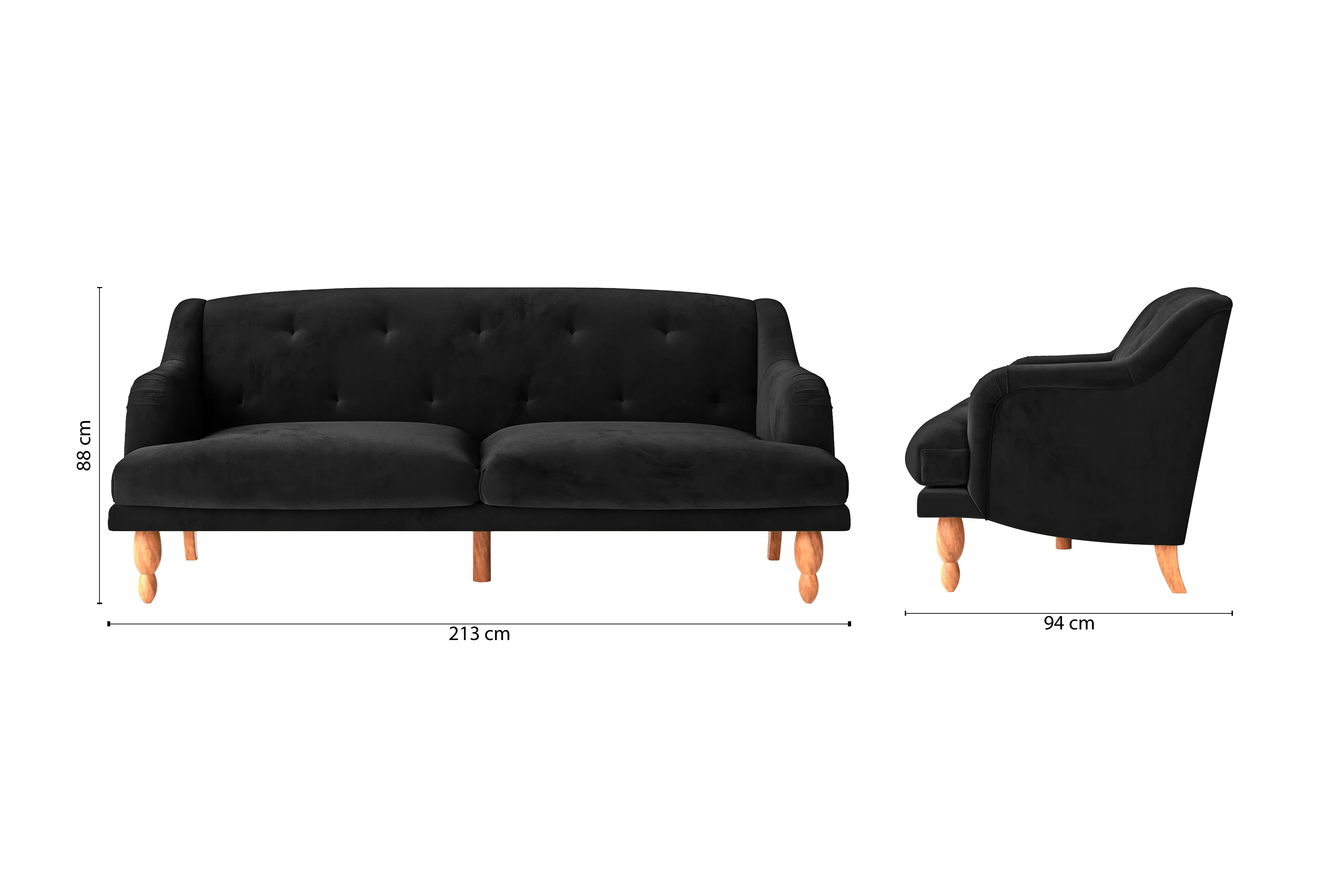 Burlington 4 Seater Sofa Black Velvet