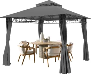 Canopy Gazebo 10 X 13 FT Double Vent Gazebo Tent UV Protection Outdoor Gazebo Canopy with Double Roof 4 Sidewalls Curtains Zippers for Patio Garden Backyard, Grey