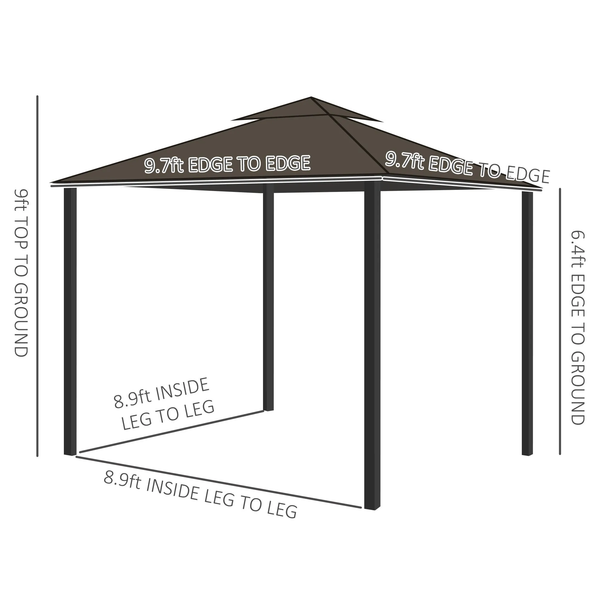 Caruso 10 x 10 ft  Gazebo Canopy Shelter  with Double Vented Roof - Coffee