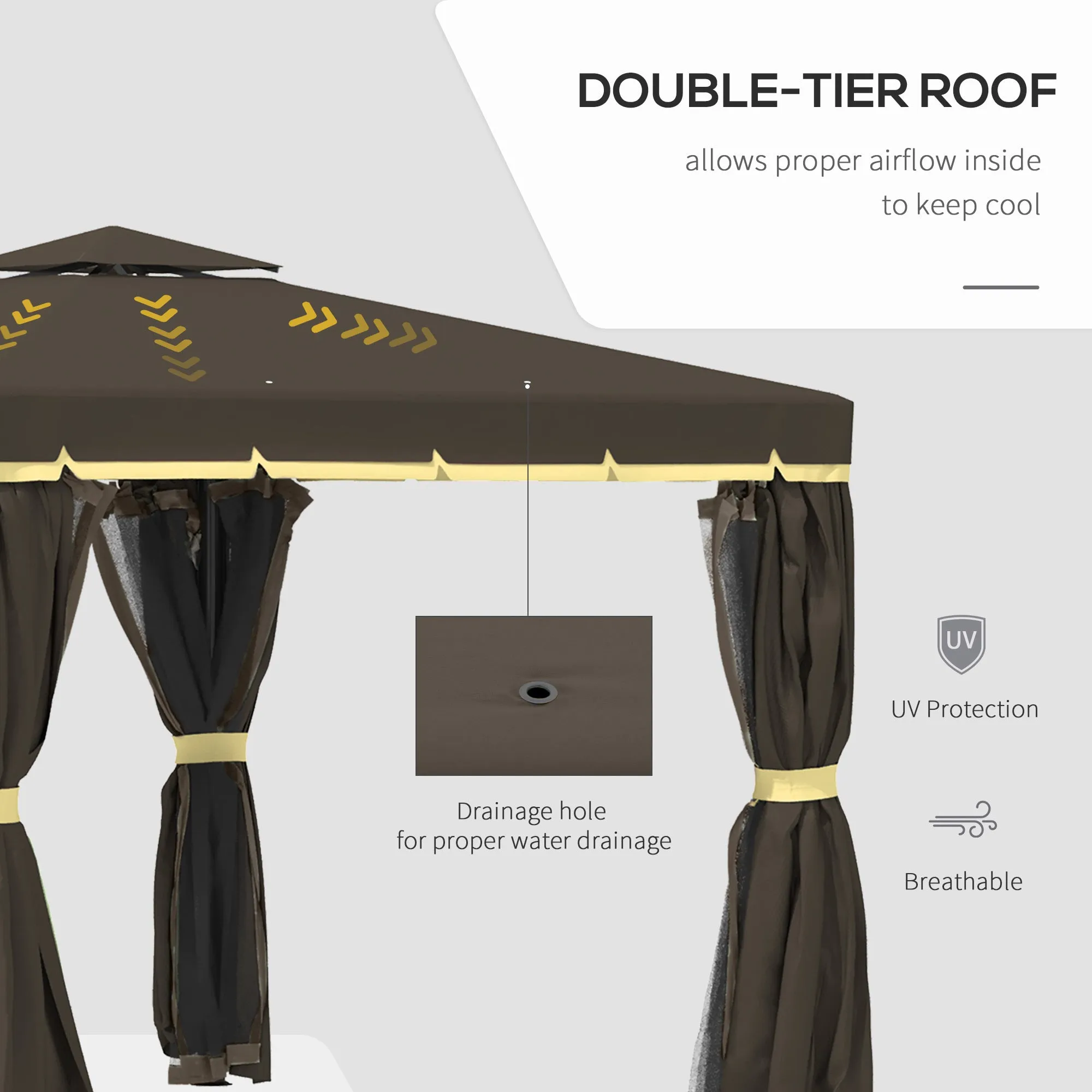 Caruso 10 x 10 ft  Gazebo Canopy Shelter  with Double Vented Roof - Coffee