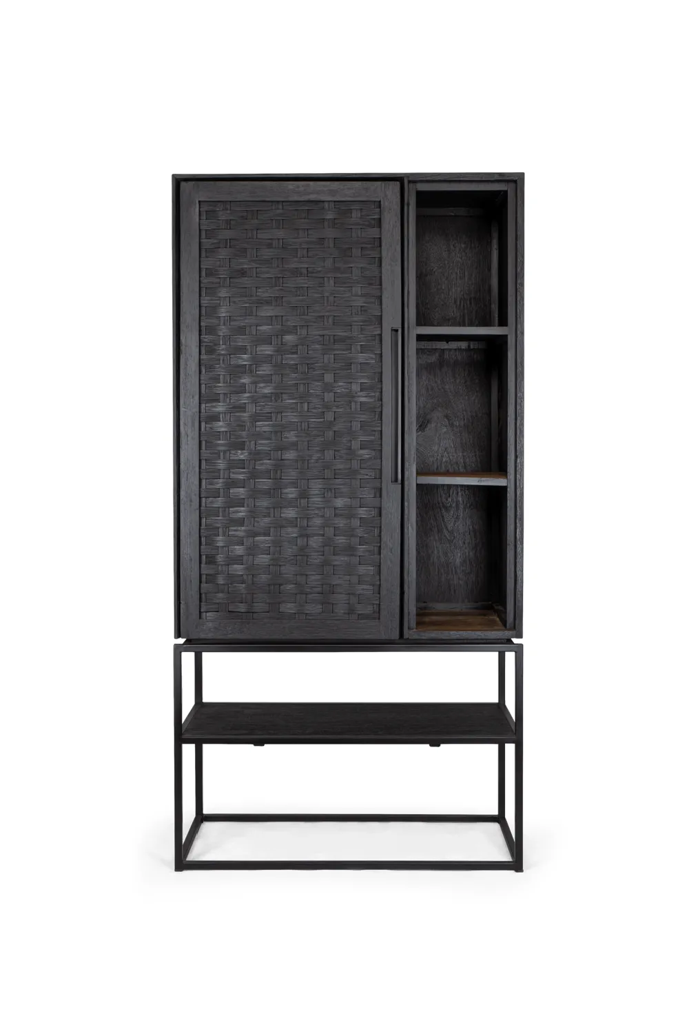 Charcoal Wooden Cabinet With Open Rack | dBodhi Karma