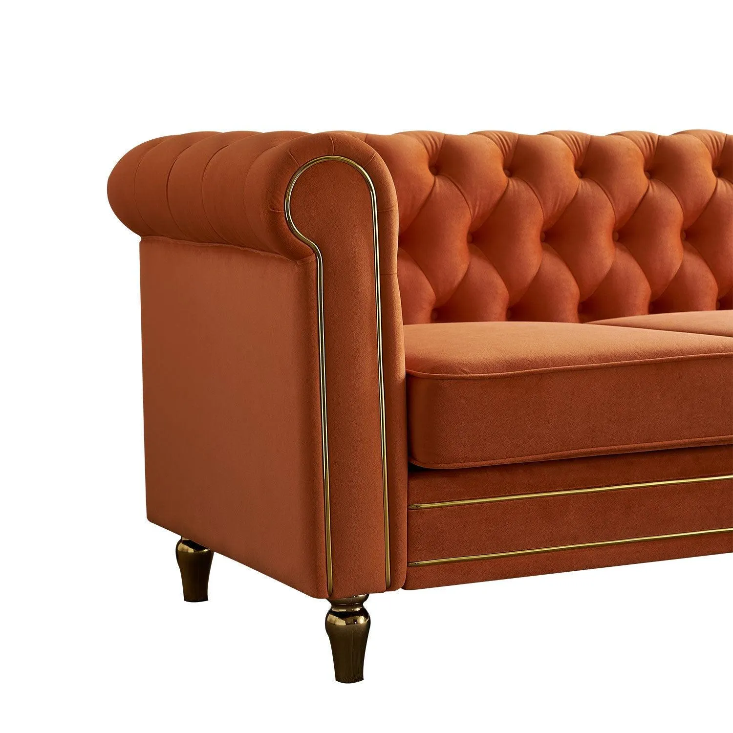 Chesterfield Velvet Sofa 84.65 inch for Living Room ORANGE Color