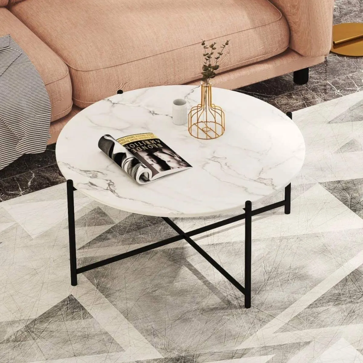 Chintamani Décor Handmade Coffee Table | Marble Top Coffee Table | Living Room Coffee Table | End Table for Bedroom | Centre Table for Hall and Office - Gold ST-03