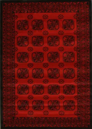 Classic Afghan Pattern Rug Red