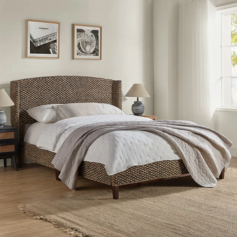 Coastal Charm: Julius Dark Brown Bed with Braided Camber Headboard