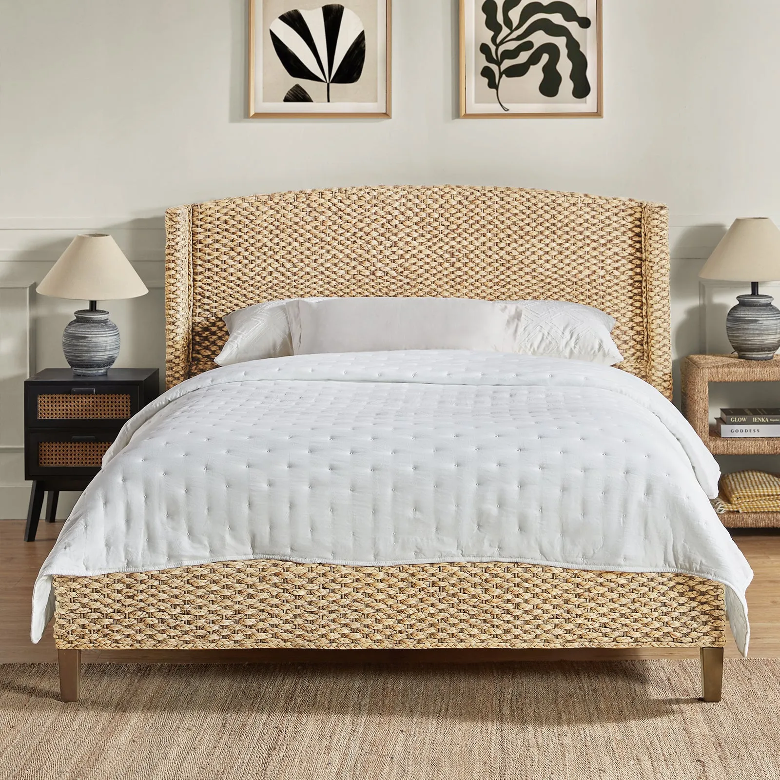 Coastal Charm: Julius Dark Brown Bed with Braided Camber Headboard