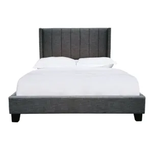 Dark Grey King Upholstered Platform Bed with Tufted Headboard