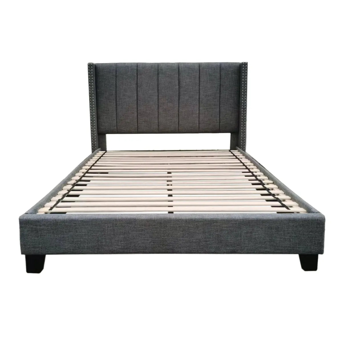 Dark Grey King Upholstered Platform Bed with Tufted Headboard