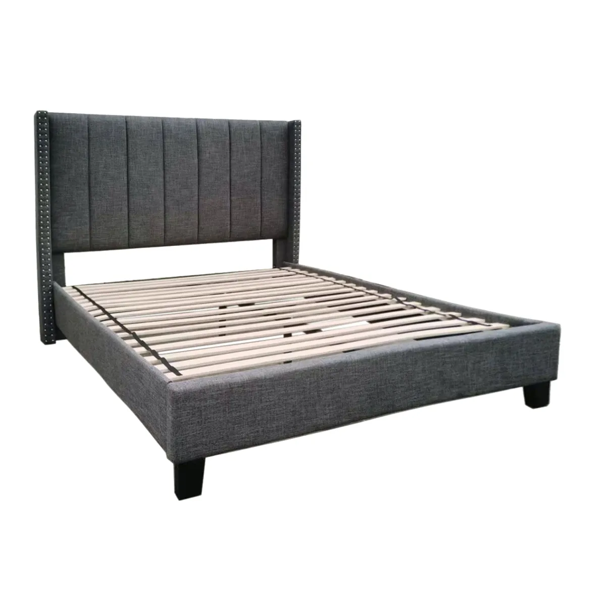 Dark Grey King Upholstered Platform Bed with Tufted Headboard