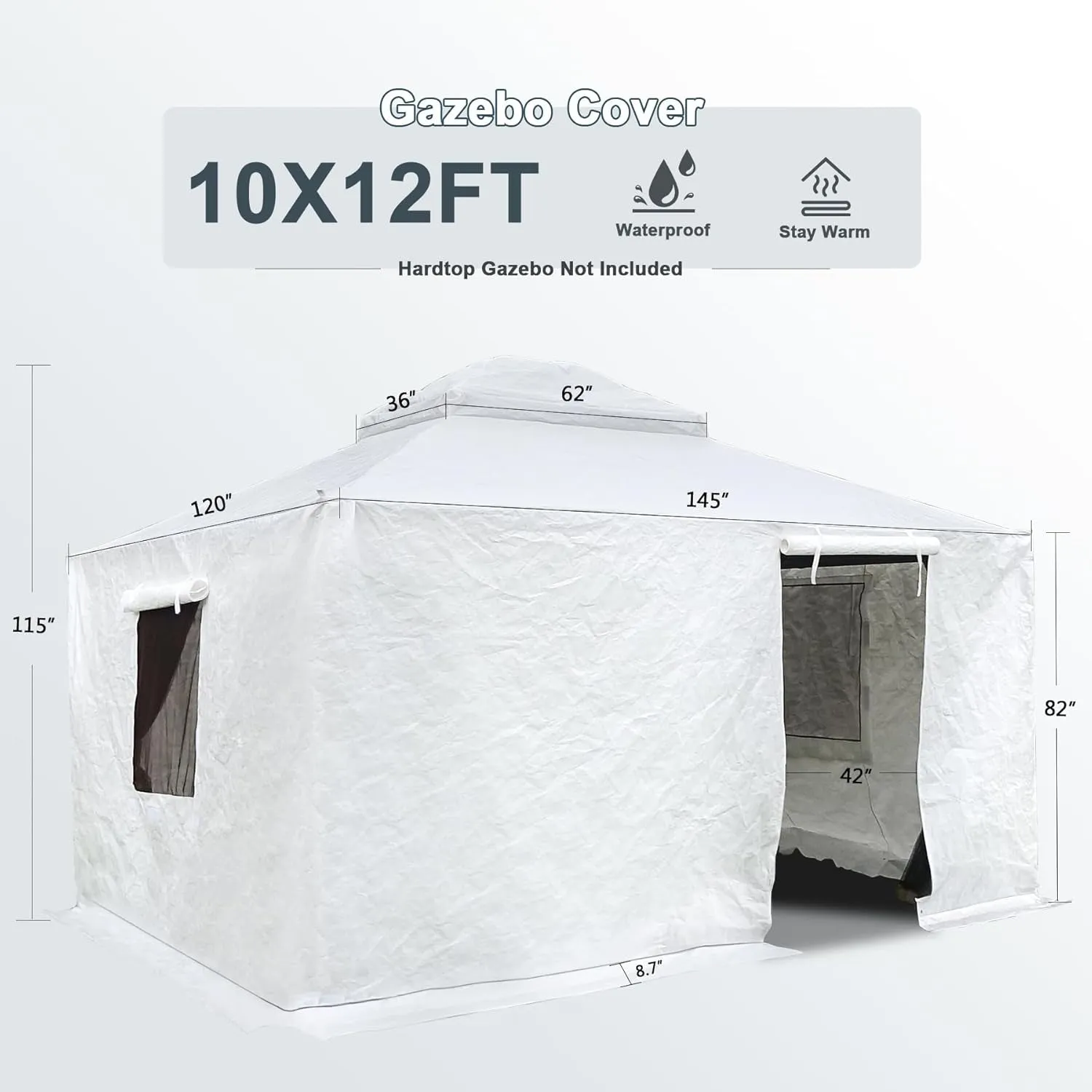 Domi 10' X 12' Universal Winter Gazebo Cover for Hardtop Gazebos,Outdoor Waterproof Enclosed Cover with Sidewalls and Mesh Windows,White (Gazebo Not Included)