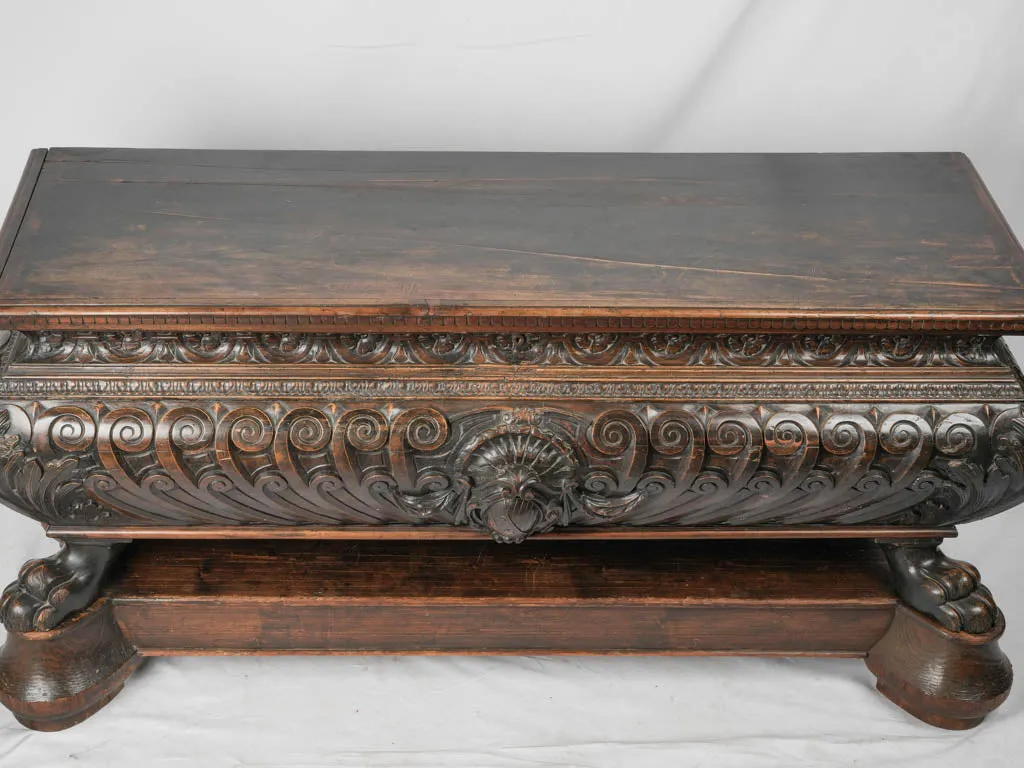 Extraordinary 17th-century Italian "cassone" walnut marriage chest