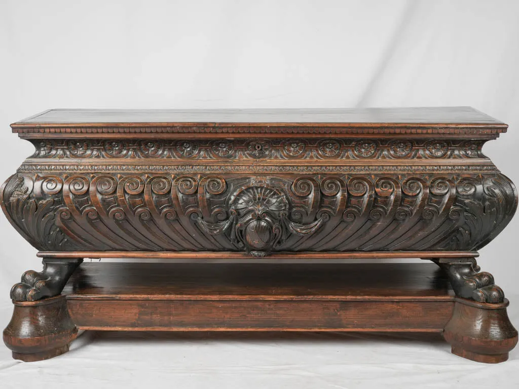 Extraordinary 17th-century Italian "cassone" walnut marriage chest