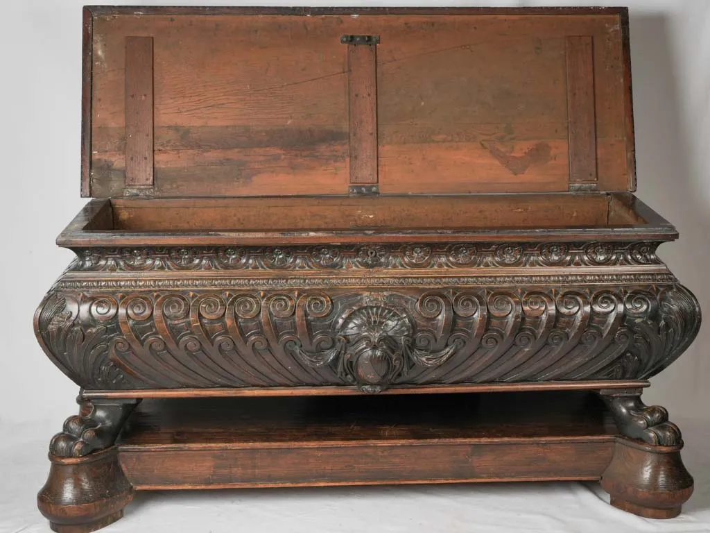 Extraordinary 17th-century Italian "cassone" walnut marriage chest