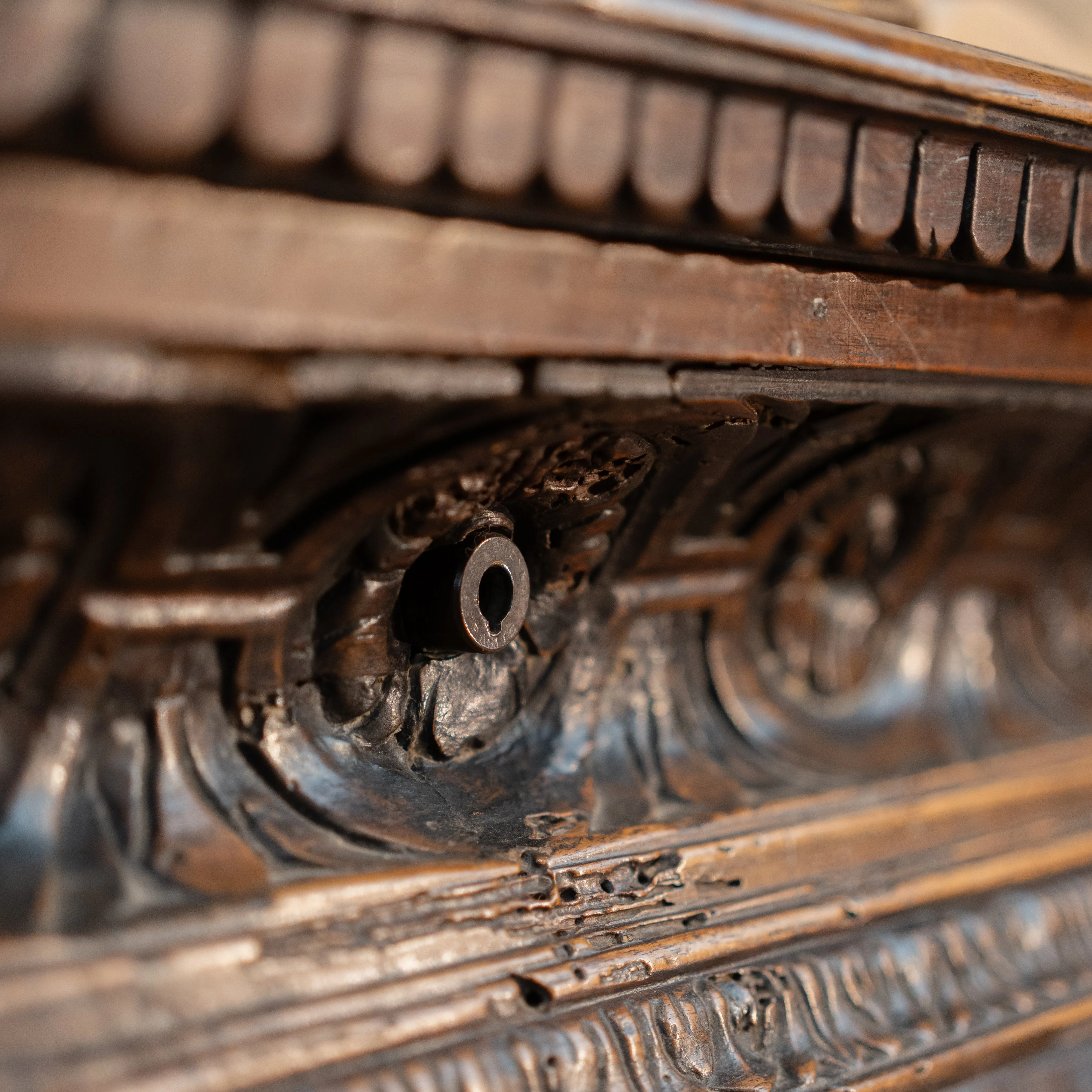 Extraordinary 17th-century Italian "cassone" walnut marriage chest