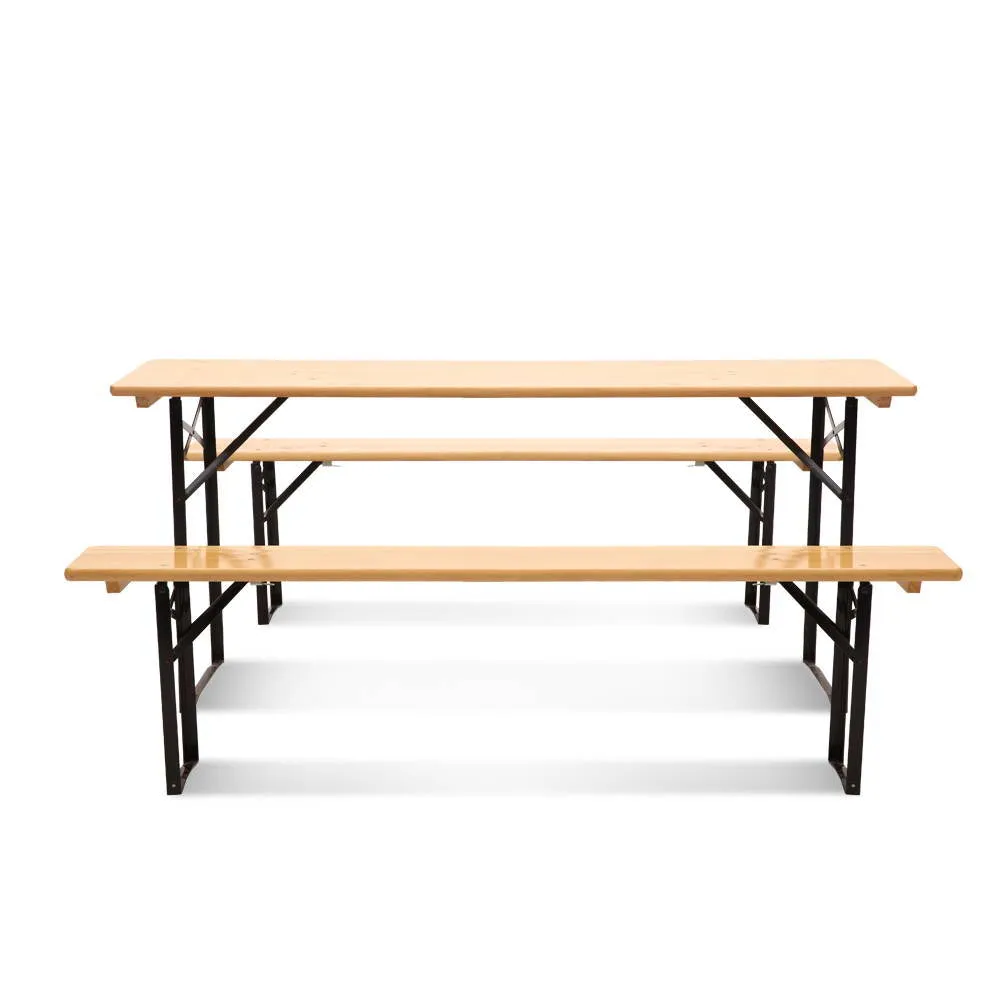 Foldable Pine Wood Bench Set w/ Metal Legs - Gardeon