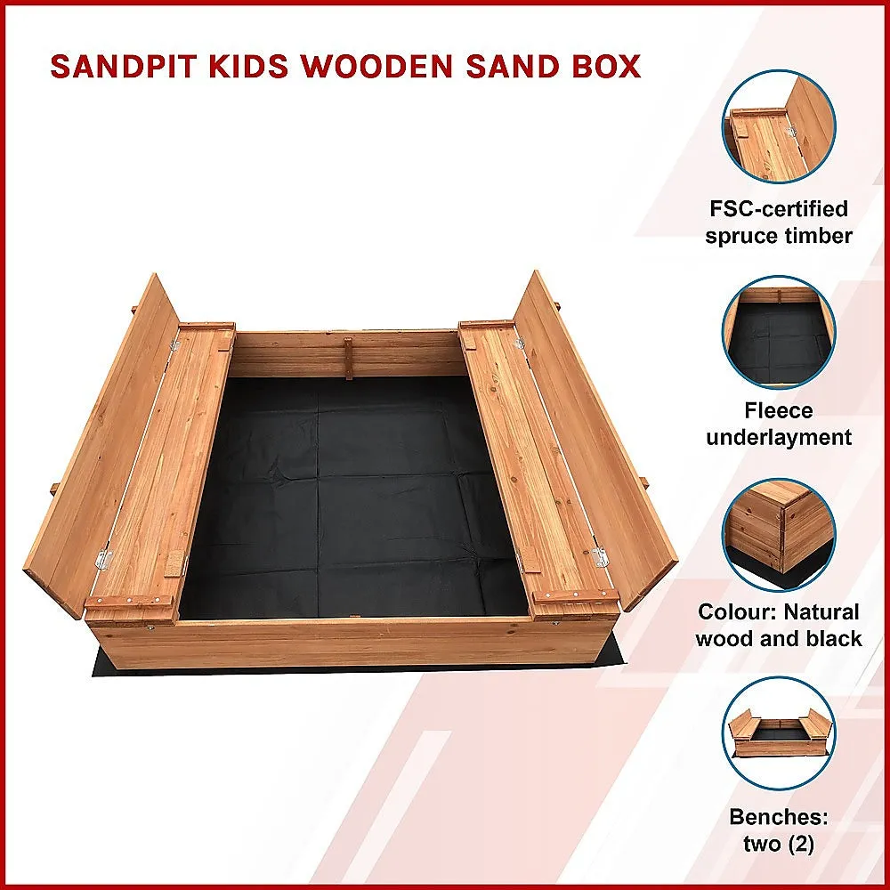 FSC-Certified Wooden Sandbox with Benches, Spruce Timber