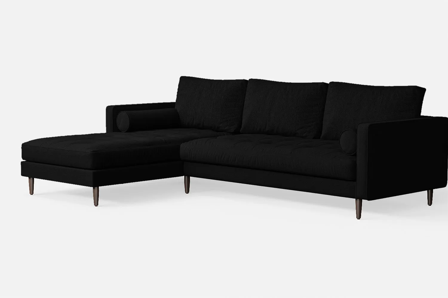 Gela 3 Seater Left Hand Facing Chaise Lounge Corner Sofa Black Linen Fabric