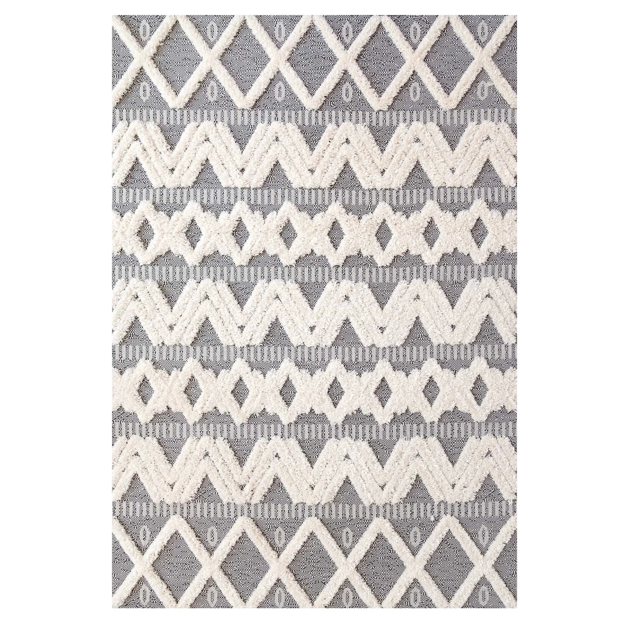 Grey Tufted Tribal Indoor Outdoor Rug - Tribal