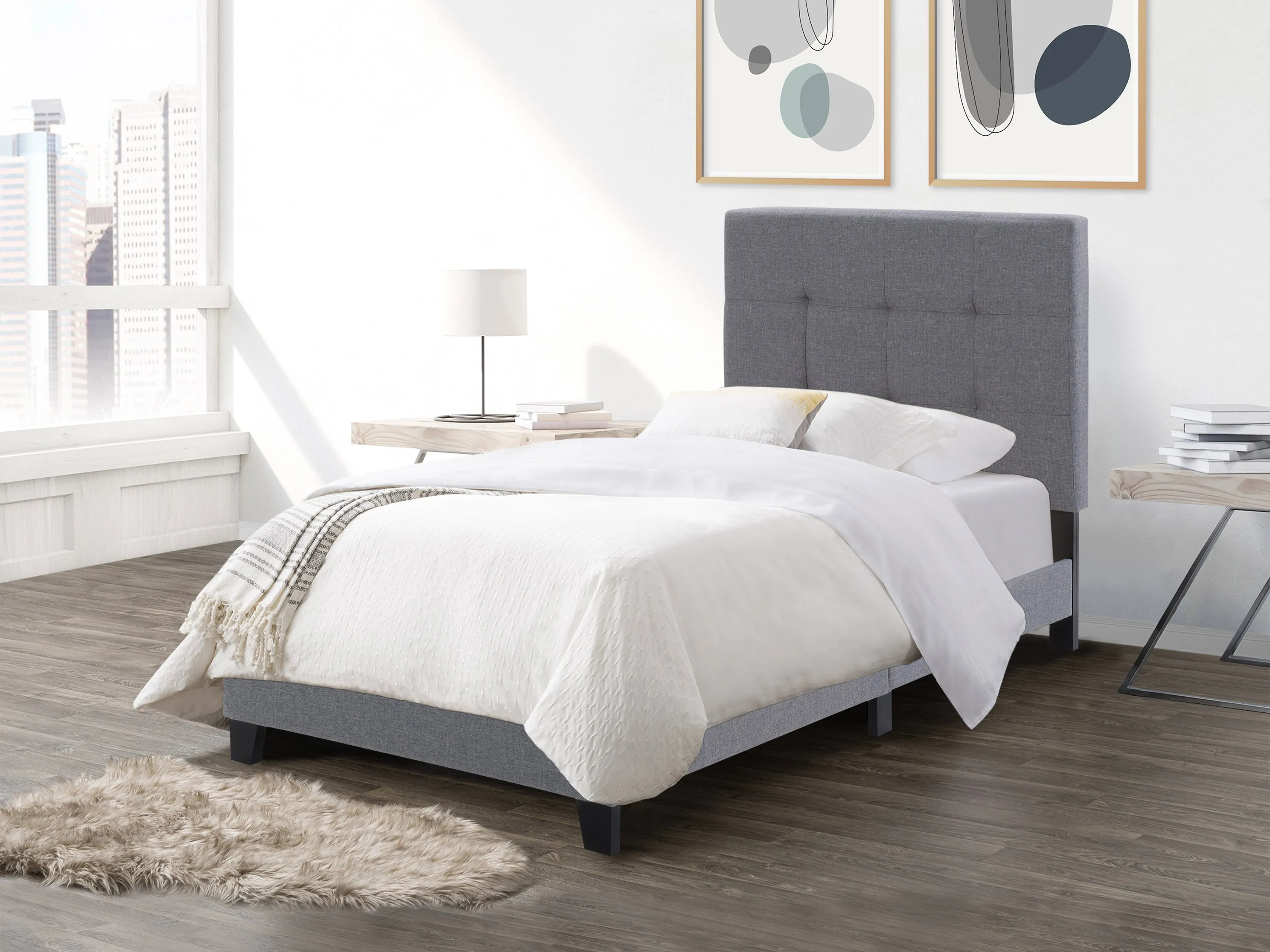 Grey Twin/Single Panel Bed