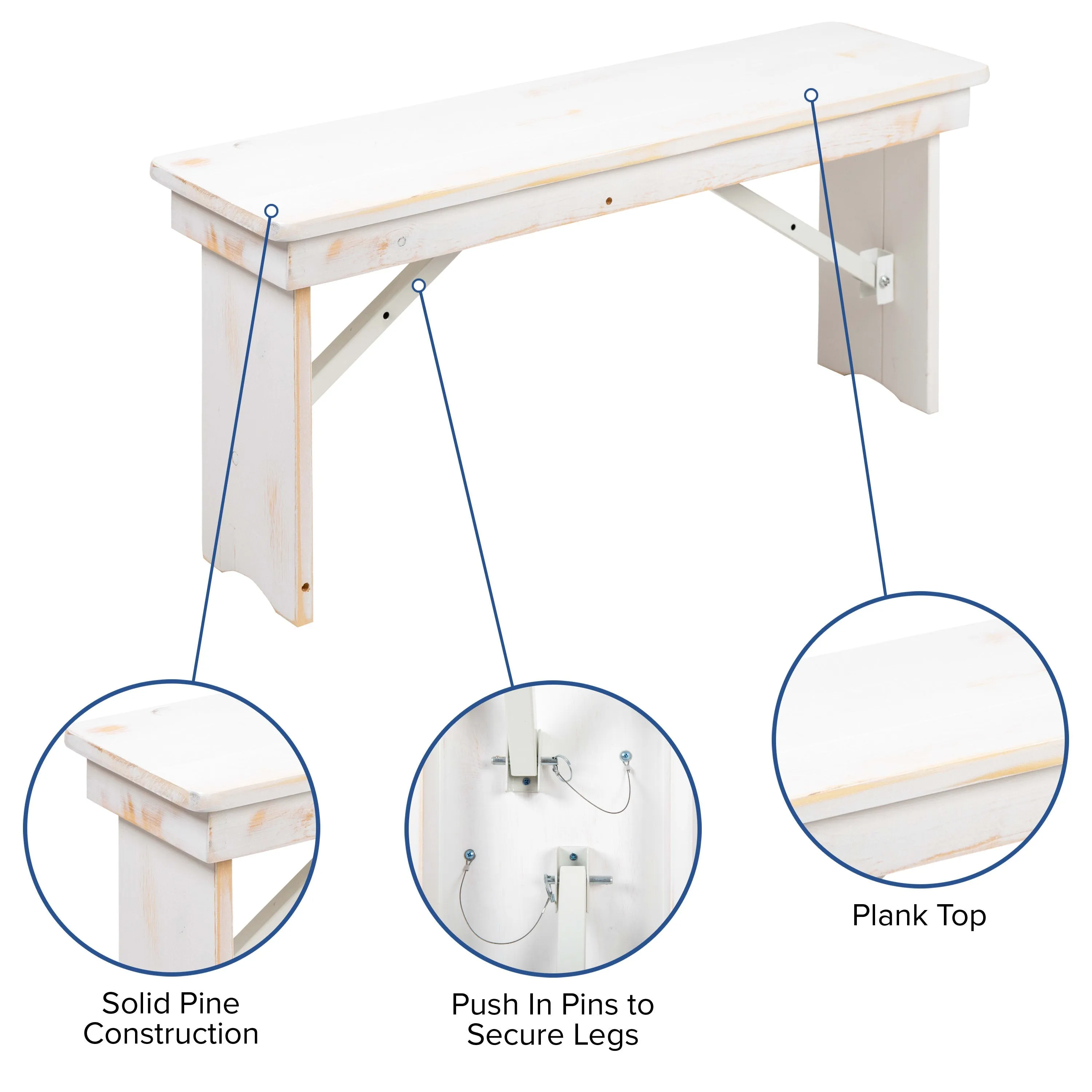 HERCULES Series 40" x 12" Solid Pine Folding Farm Bench