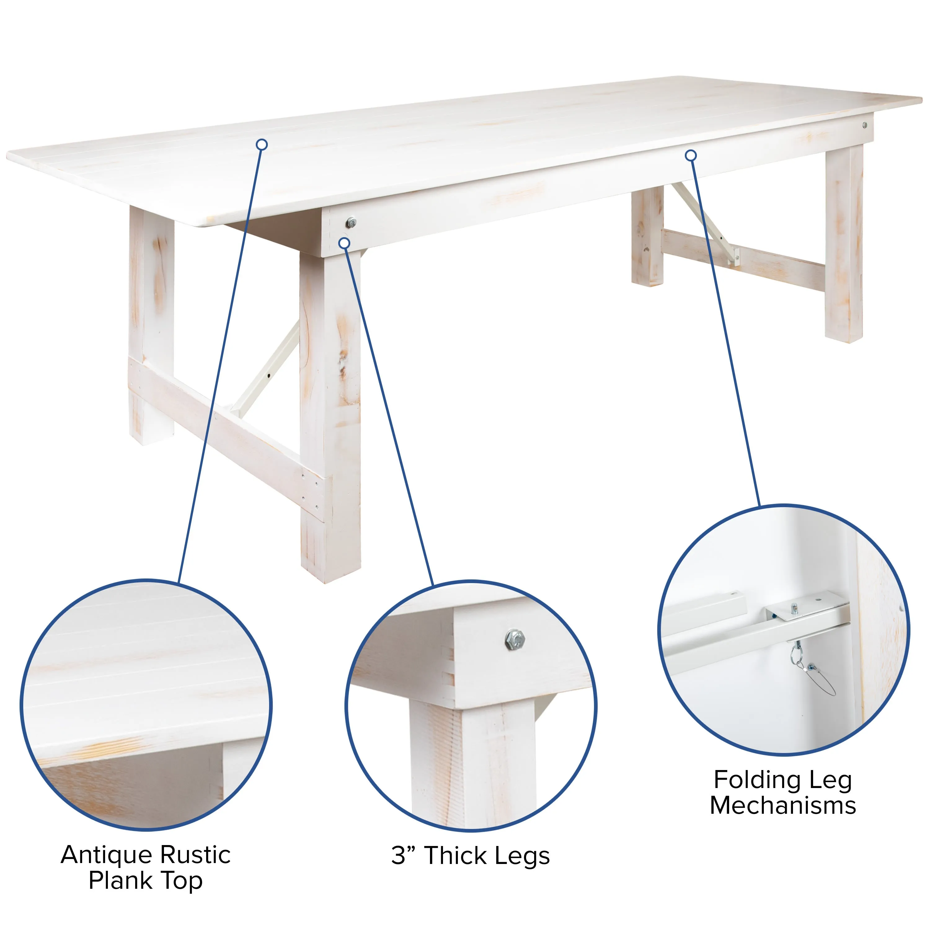 HERCULES Series 8' x 40'' Folding Farm Table and Four 40.25"L Bench Set