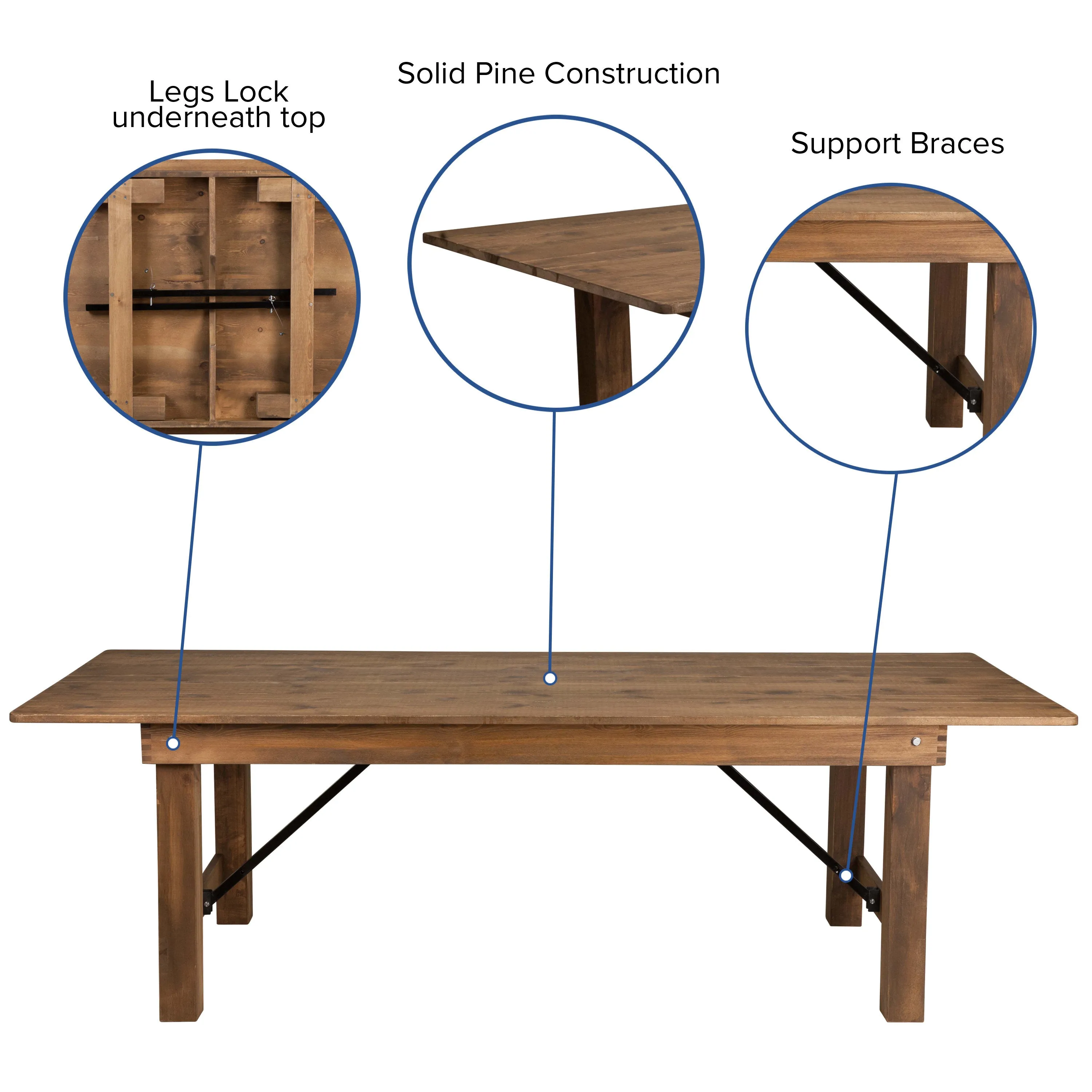 HERCULES Series 8' x 40'' Folding Farm Table and Four 40.25"L Bench Set