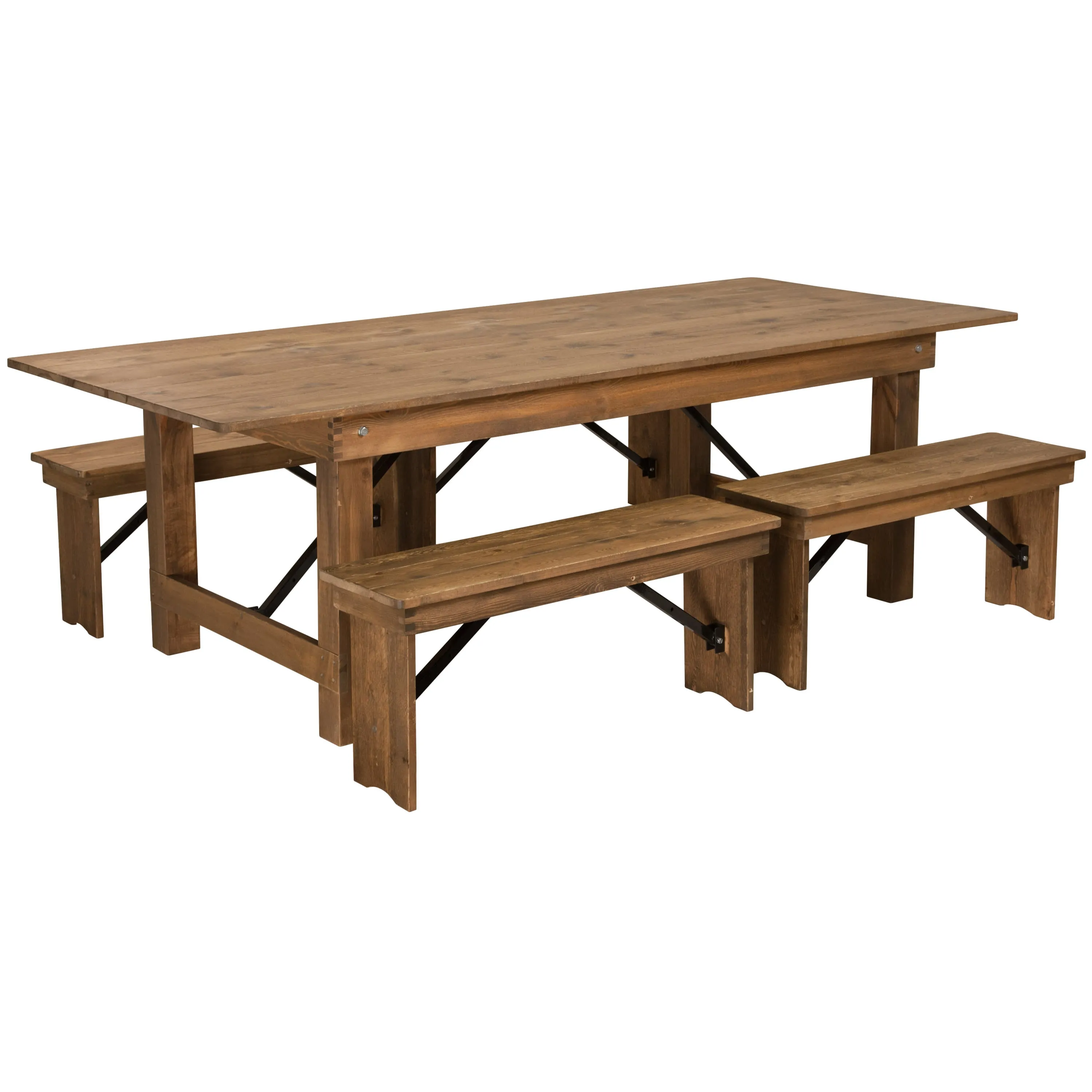 HERCULES Series 8' x 40'' Folding Farm Table and Four 40.25"L Bench Set