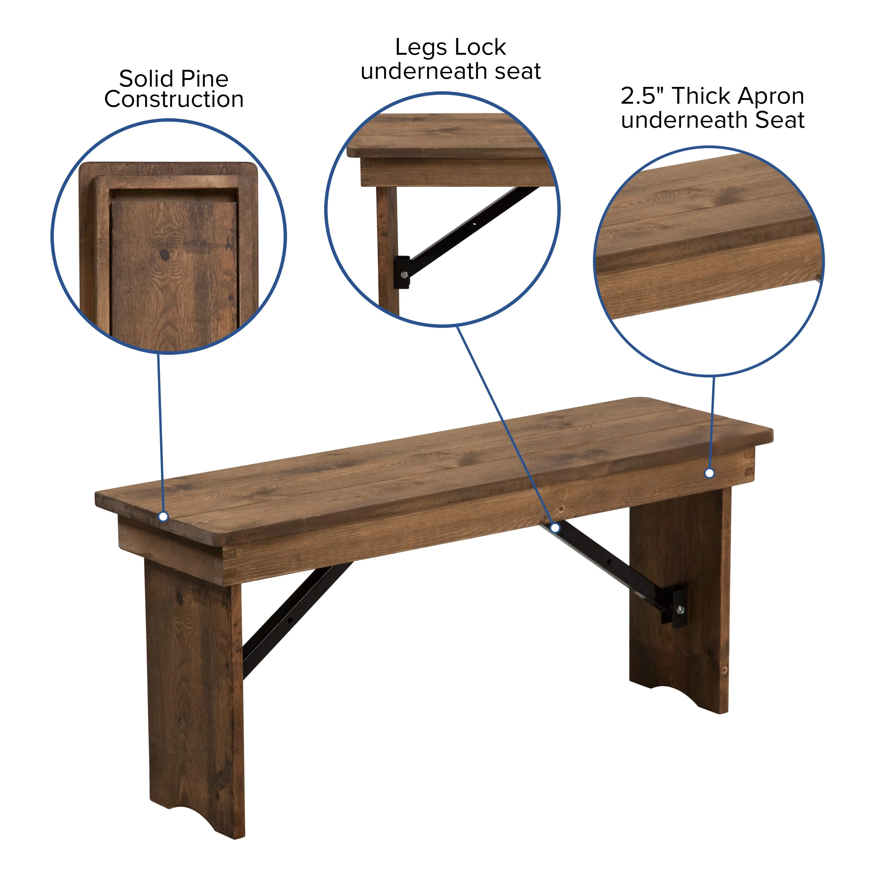 HERCULES Series 8' x 40'' Folding Farm Table and Four 40.25"L Bench Set