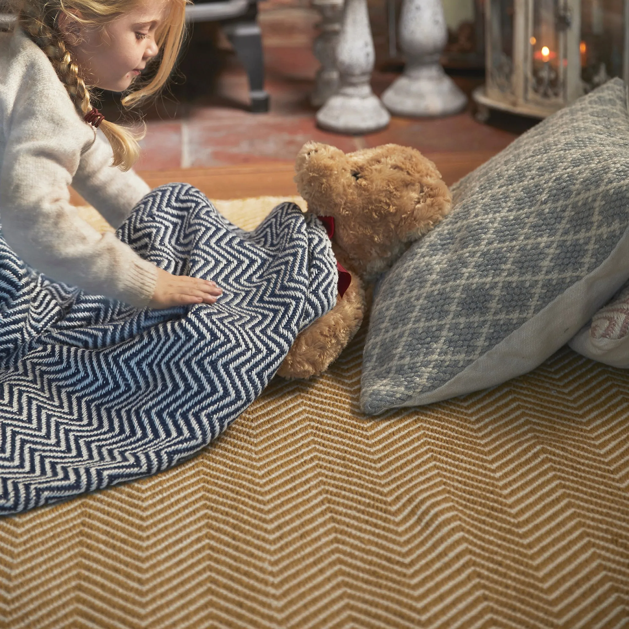 Herringbone Washable Rug Gold