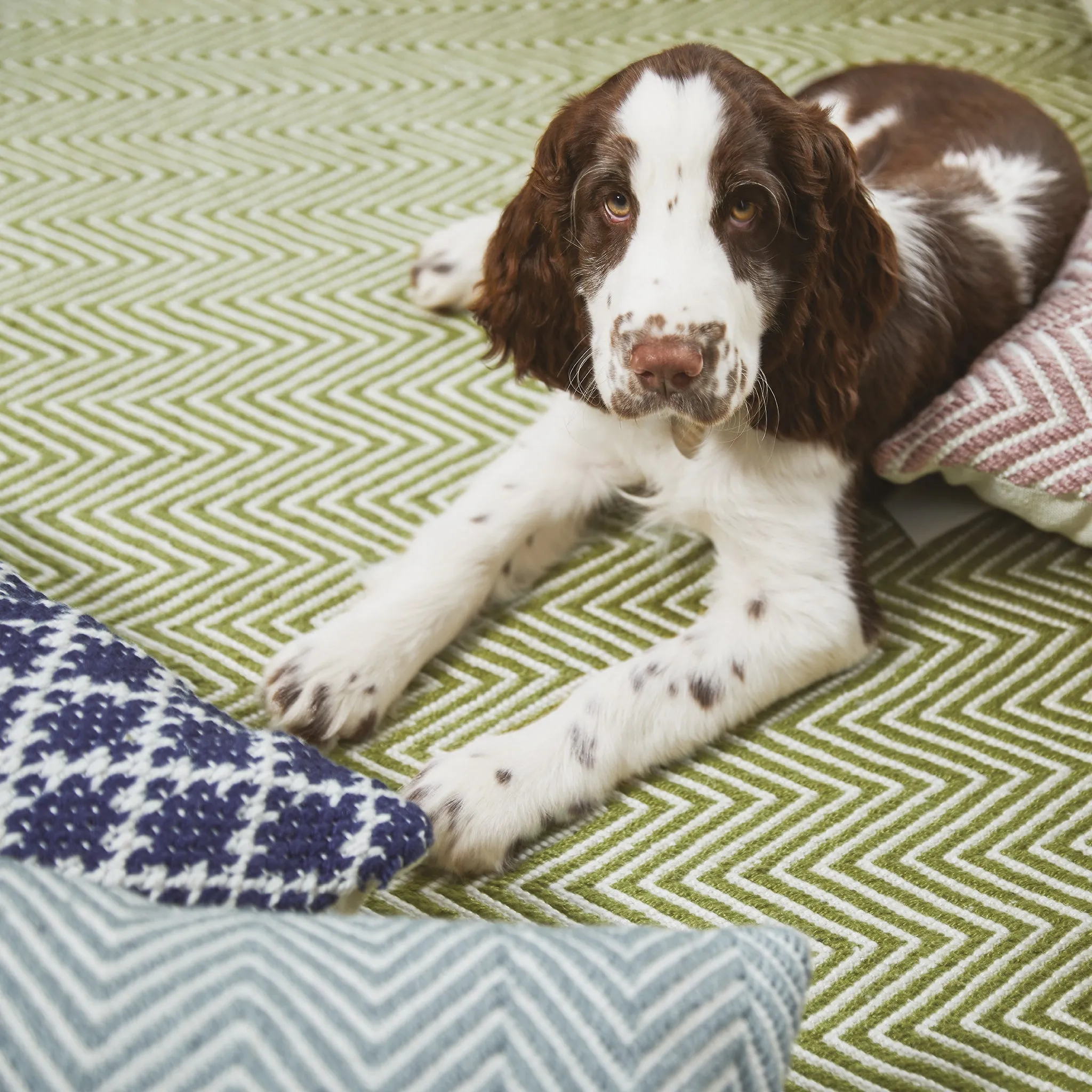 Herringbone Washable Rug Green