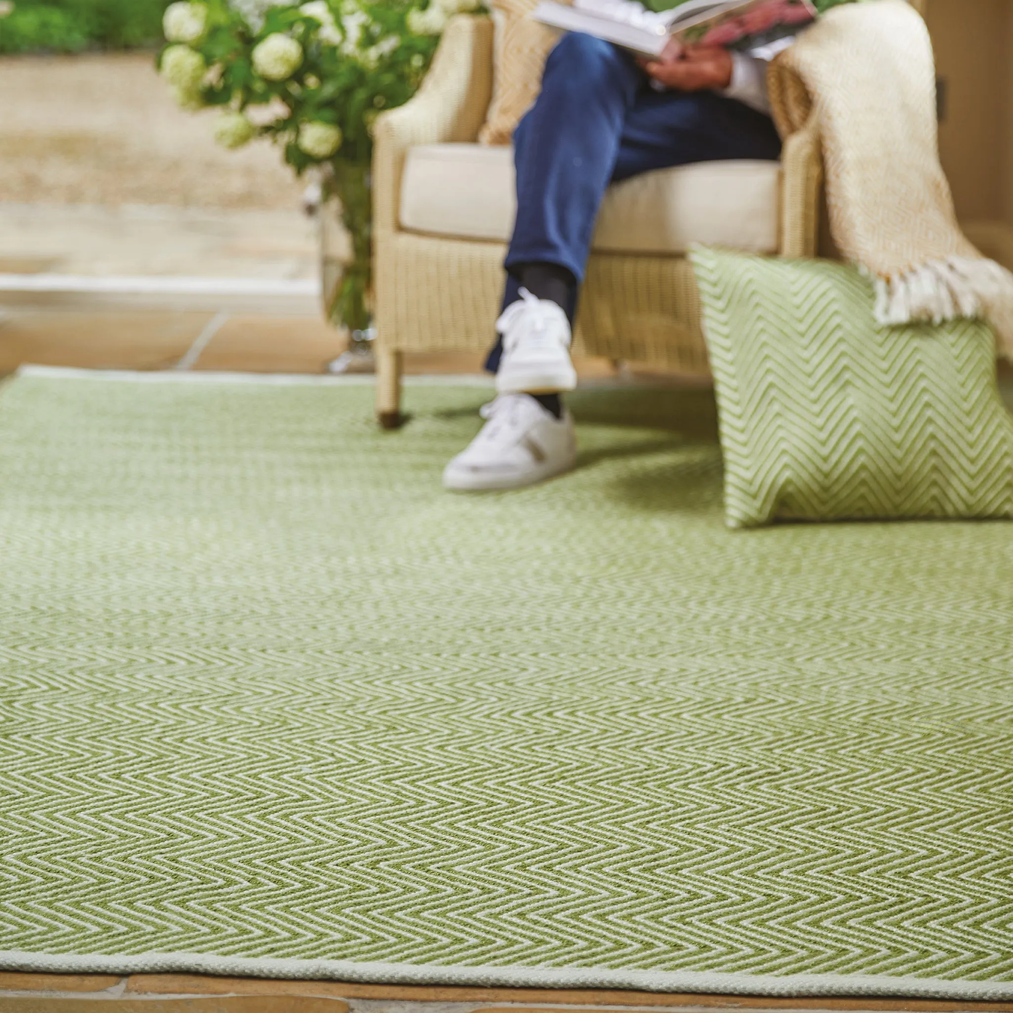 Herringbone Washable Rug Green