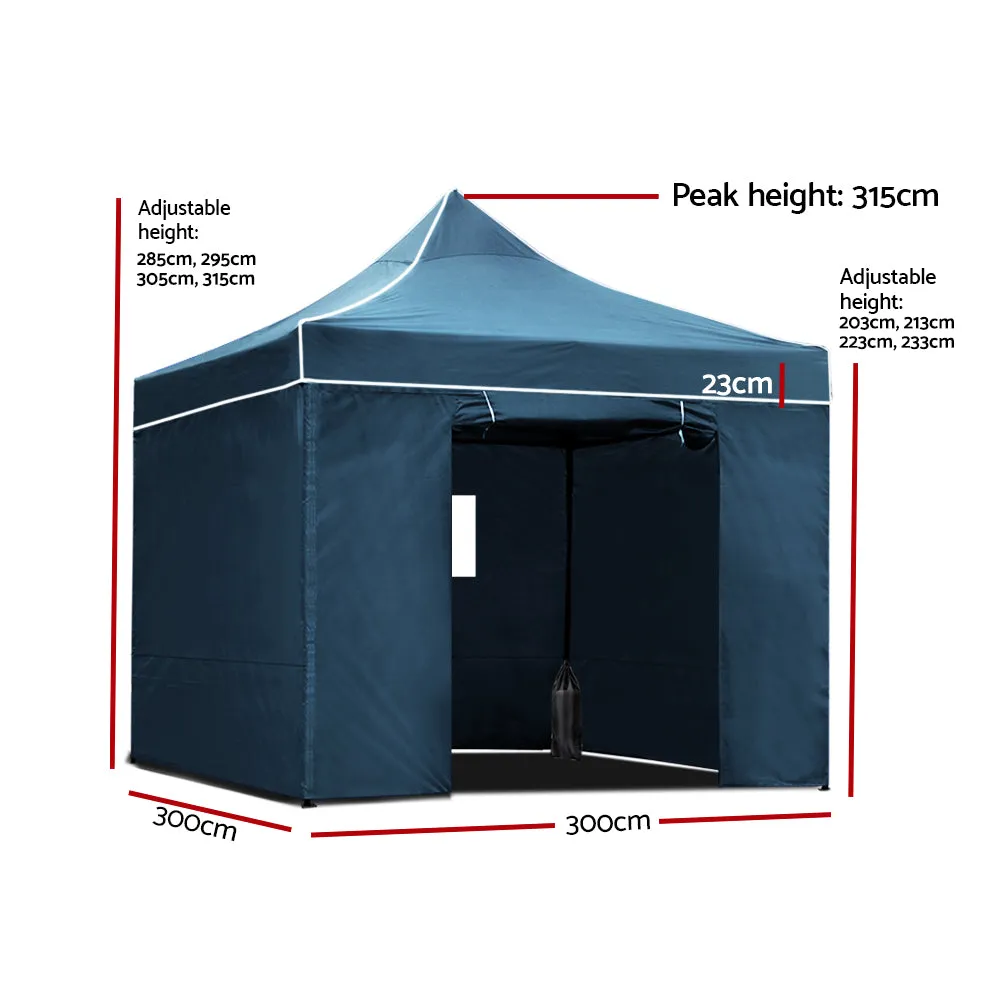 Instahut Gazebo 3x3 Pop Up Marquee Folding Wedding Tent Gazebos Camping Outdoor Shade Canopy Navy