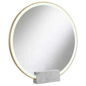 Jocelyn Round Table Top LED Vanity Mirror White Marble Base Gold Frame