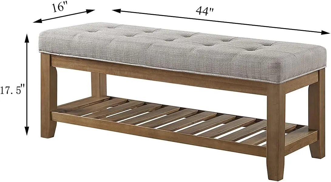 Large Rectangular Upholstered Tufted Linen Fabric Ottoman Bench